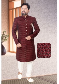 Maroon Velvet  Indo Western Sherwani